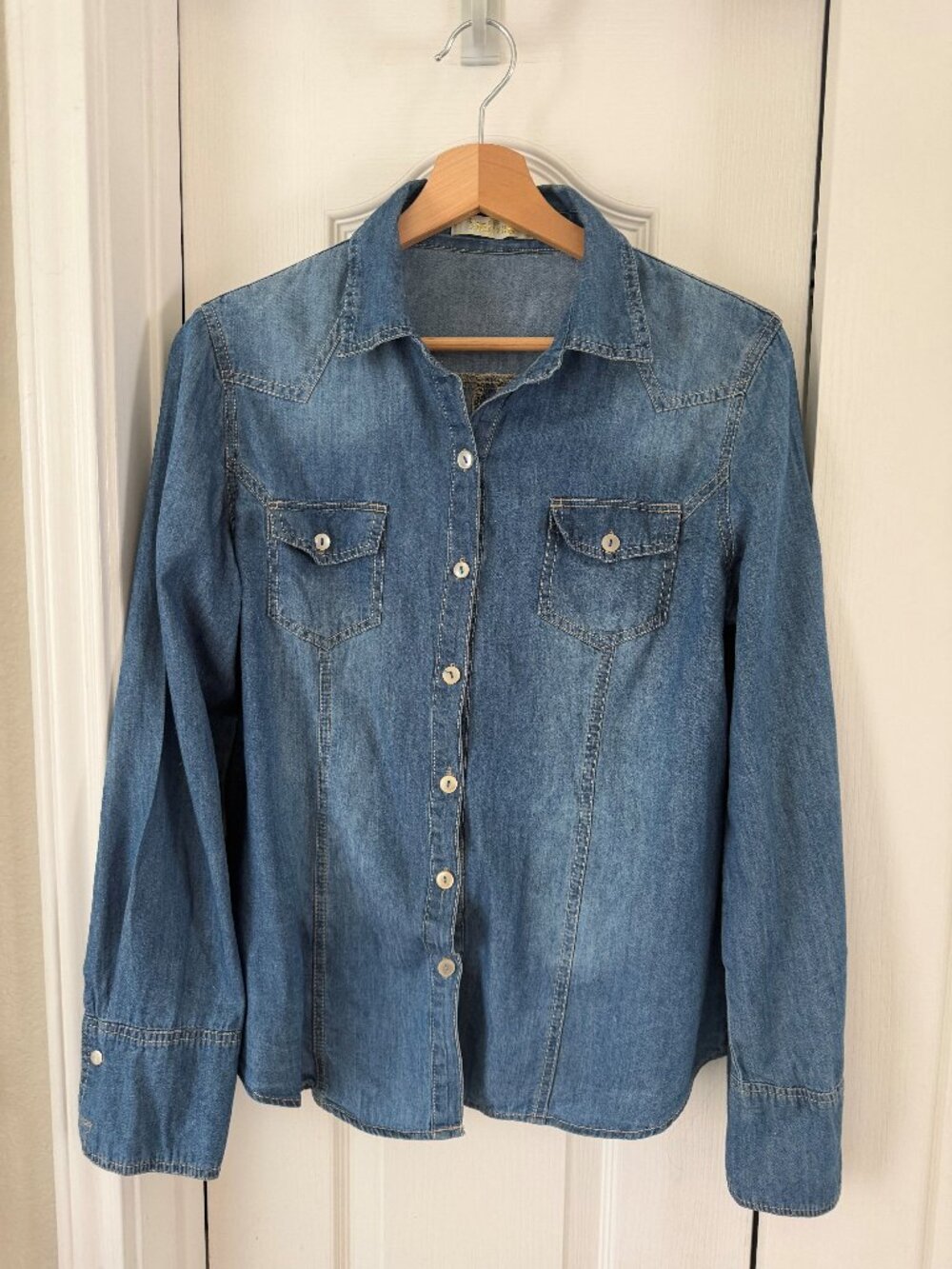 Smiling Blue Denim Western Snap Shirt
